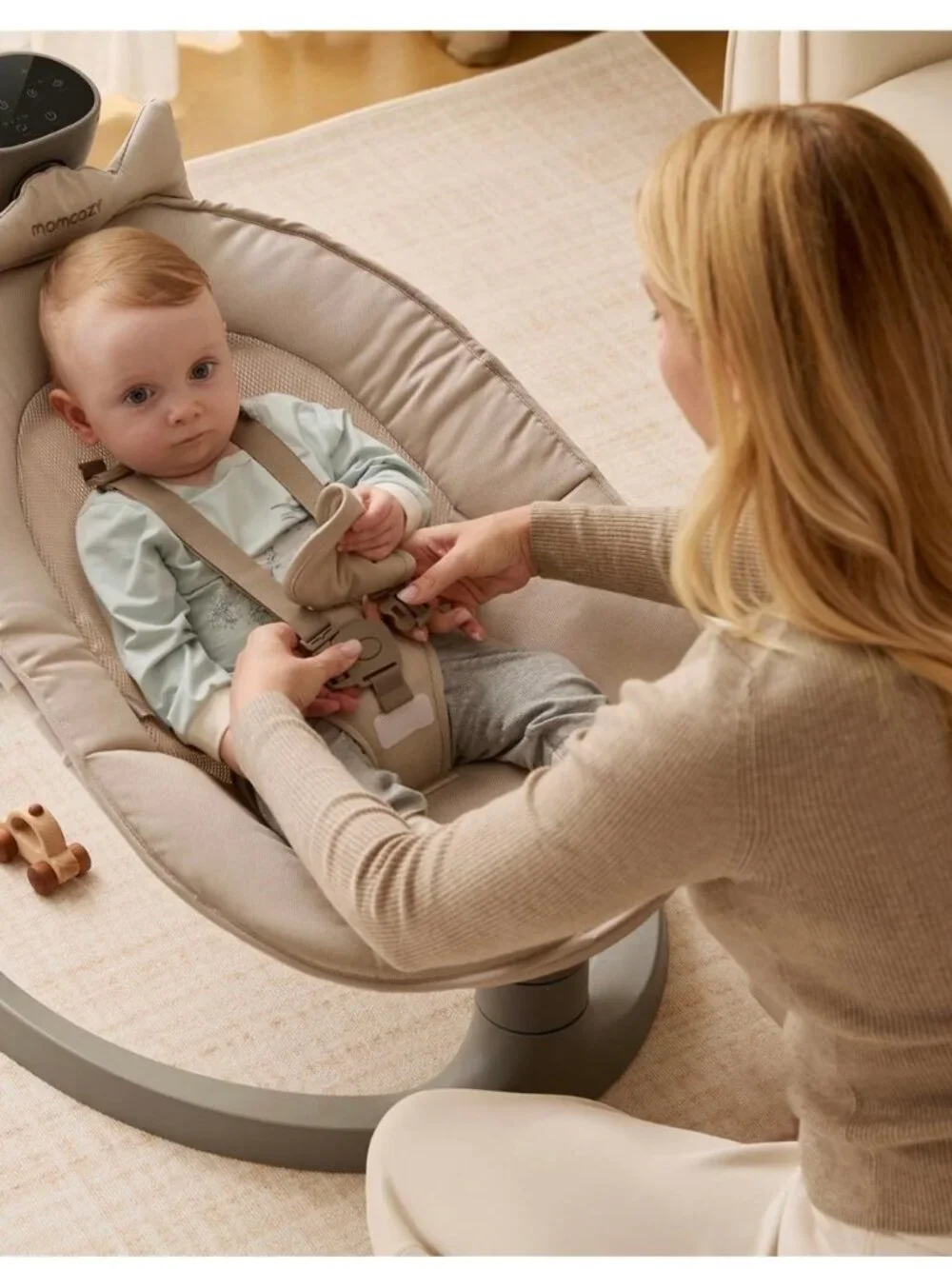 Momcozy 2-in-1 Electric Baby Swing & Toddler Seat, Adjustable Height, Khaki, New